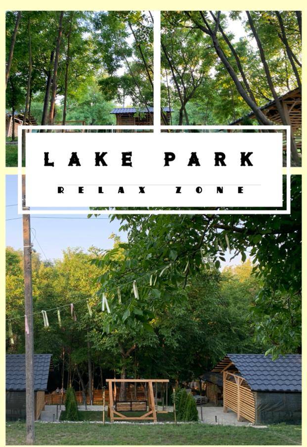Lake Park Relax Zone - wooden structures and grounds nestled among mature trees