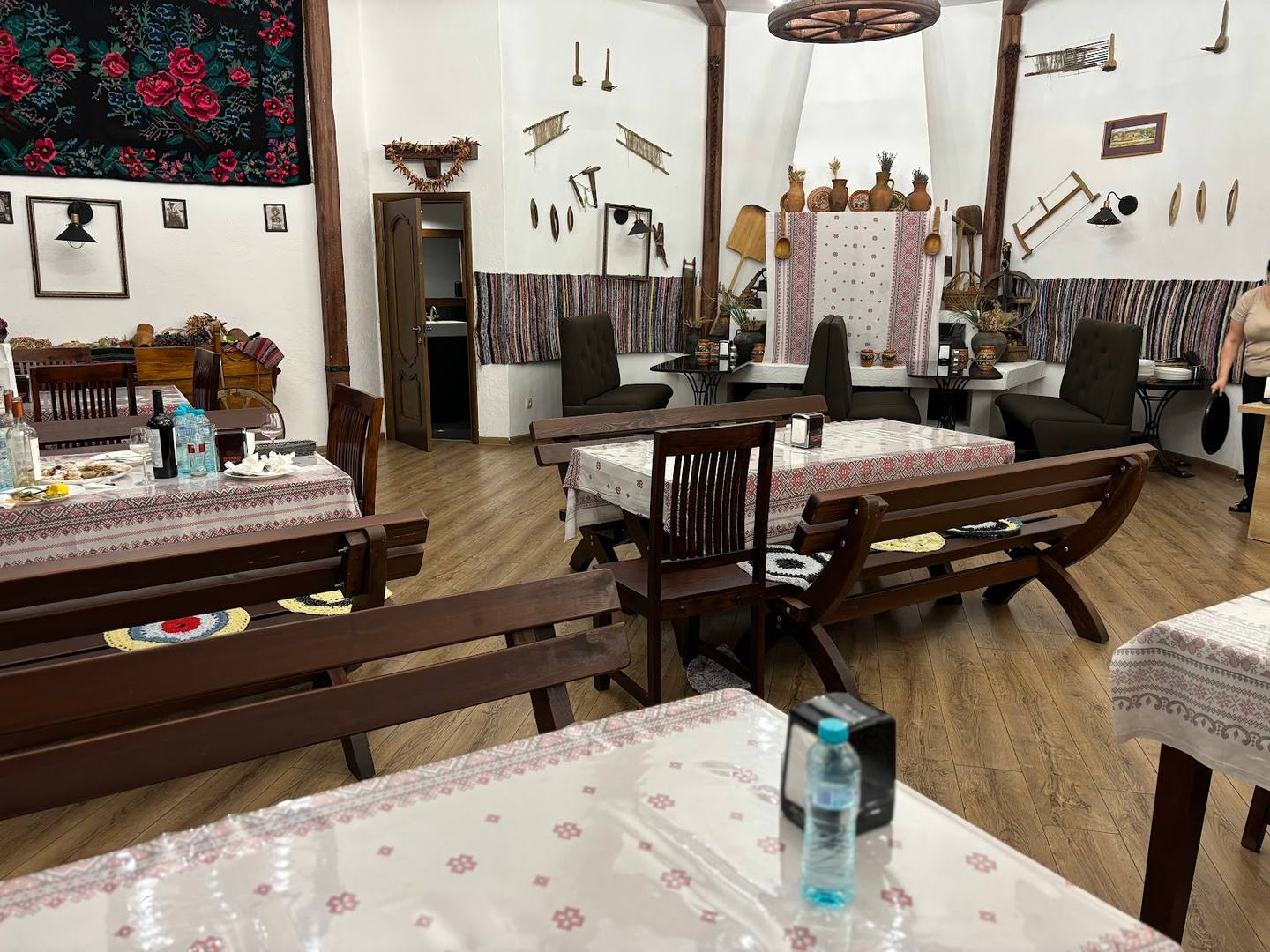 Furniture showroom with display beds and home decor arrangements