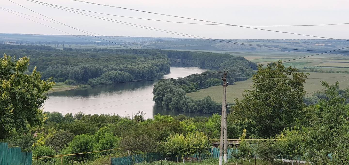 Panoramic river valley view with meander and forest landscape