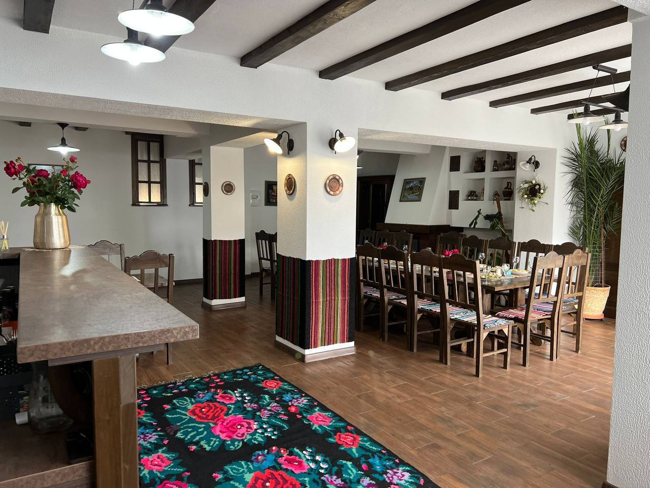 Bright, open interior with dining area and modern design elements showcasing restaurant or event venue space