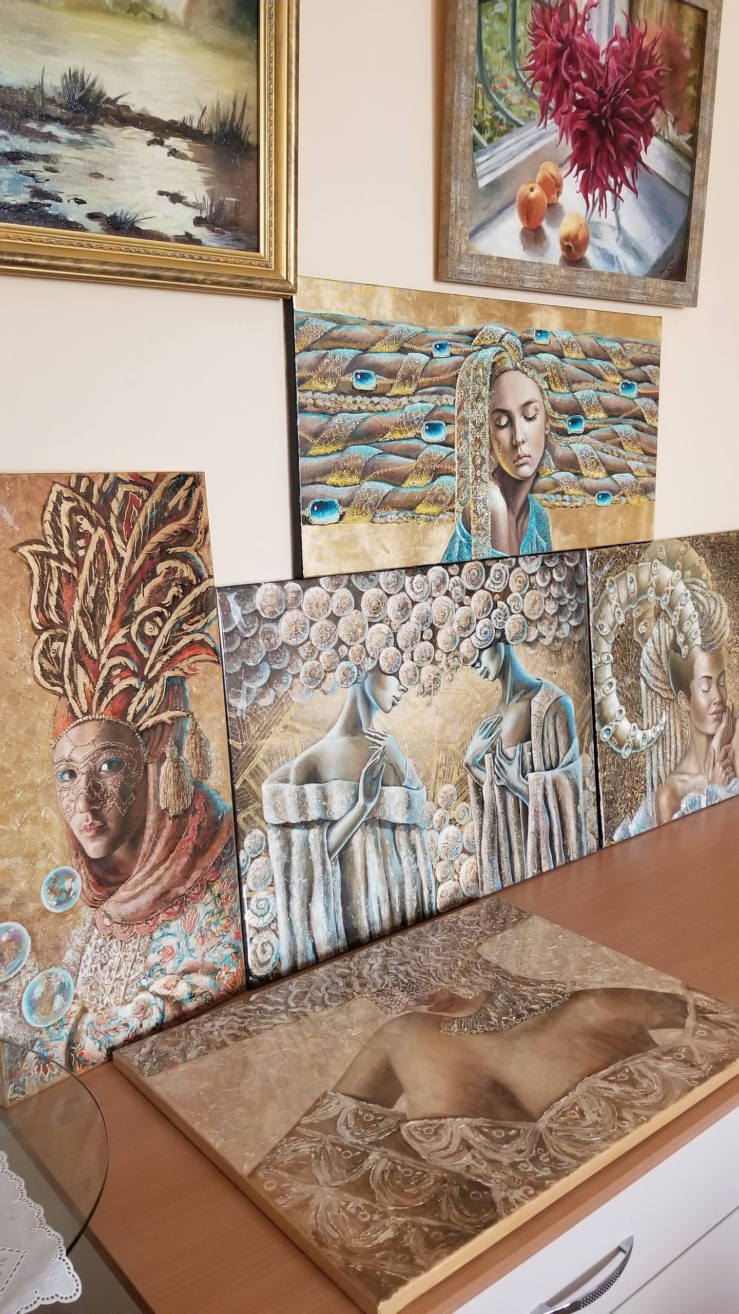 Artisan ceramic tiles and decorative wall art samples on display