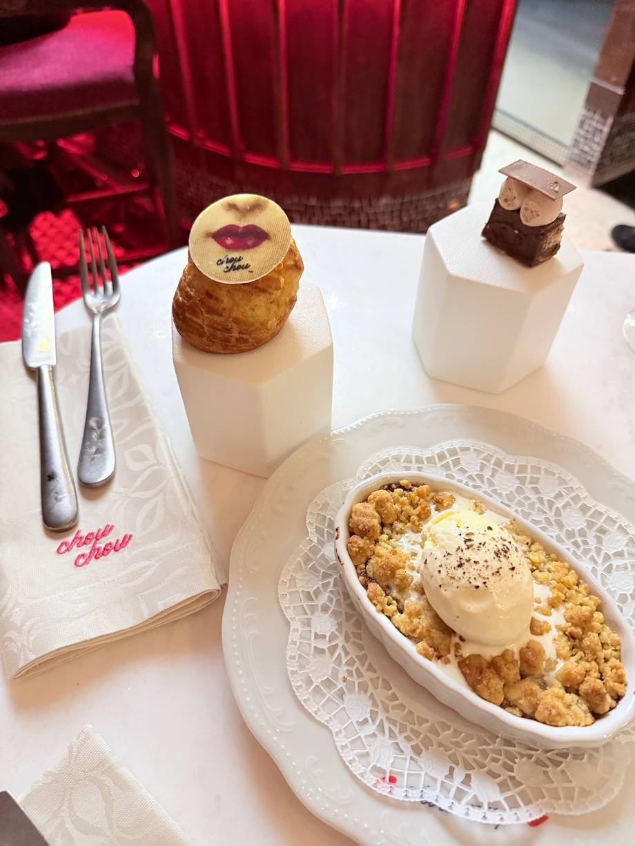 Elegant plated desserts with pastry and ice cream at fine dining restaurant