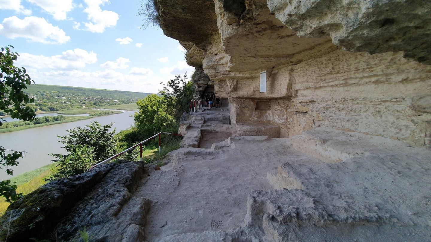Ancient rock-carved chambers overlooking the Dniester River valley