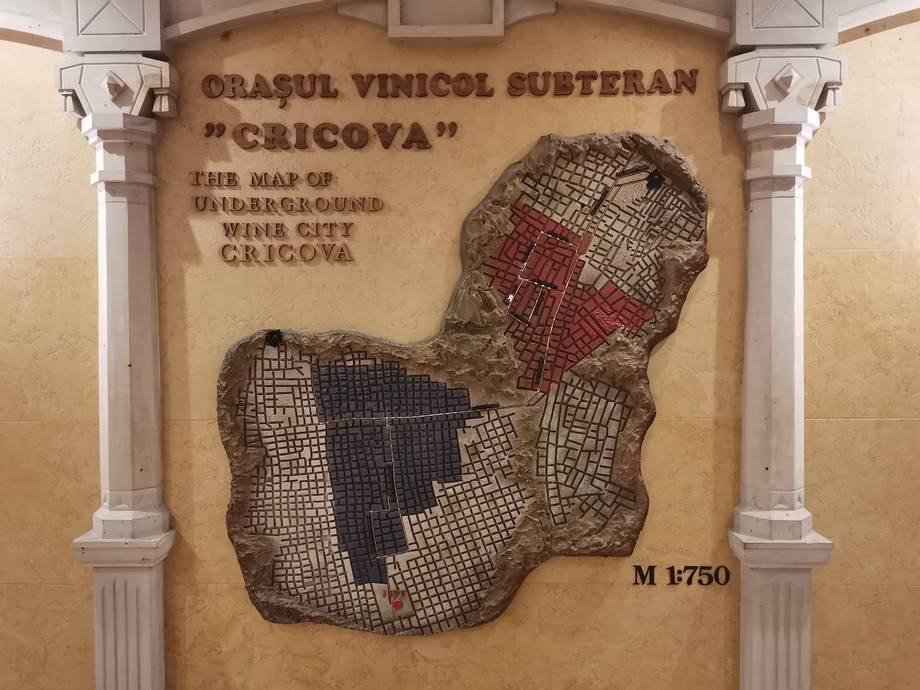Csicova wine estate map mosaic display on monastery interior wall