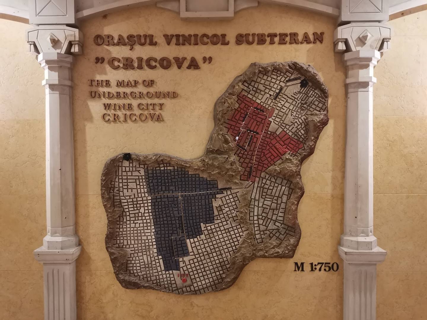 Csicova wine estate map mosaic display on monastery interior wall