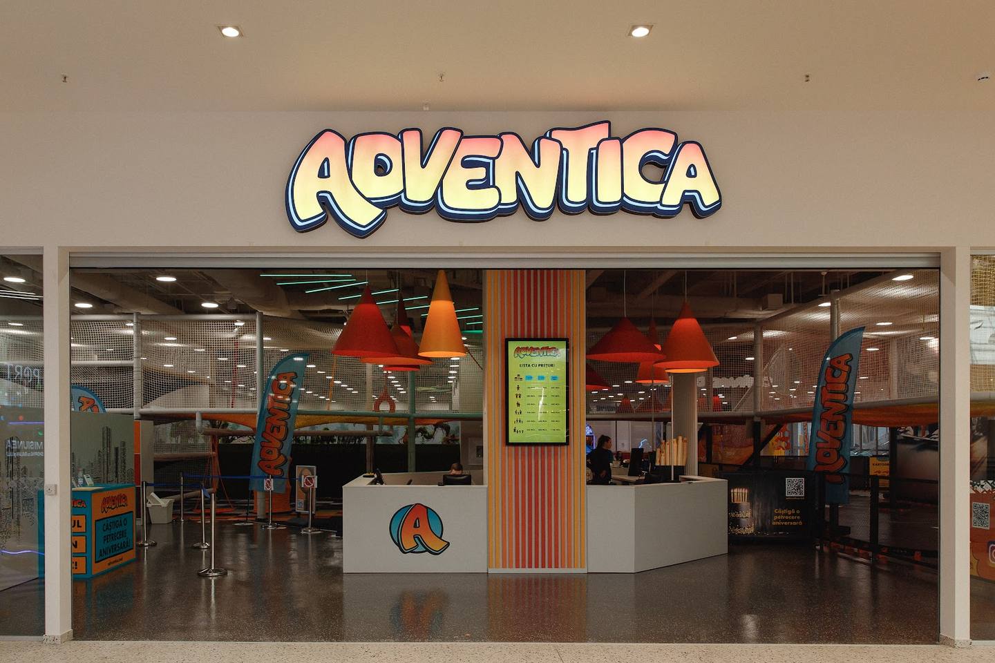 Aventica activity venue storefront with bold signage and interior visible through glass