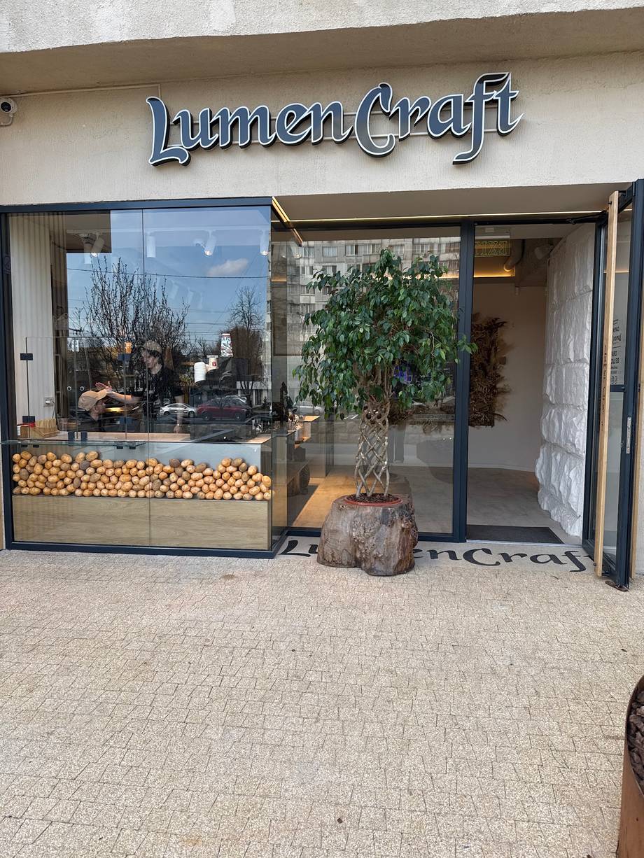 LumenCraft storefront with modern signage and craft display window