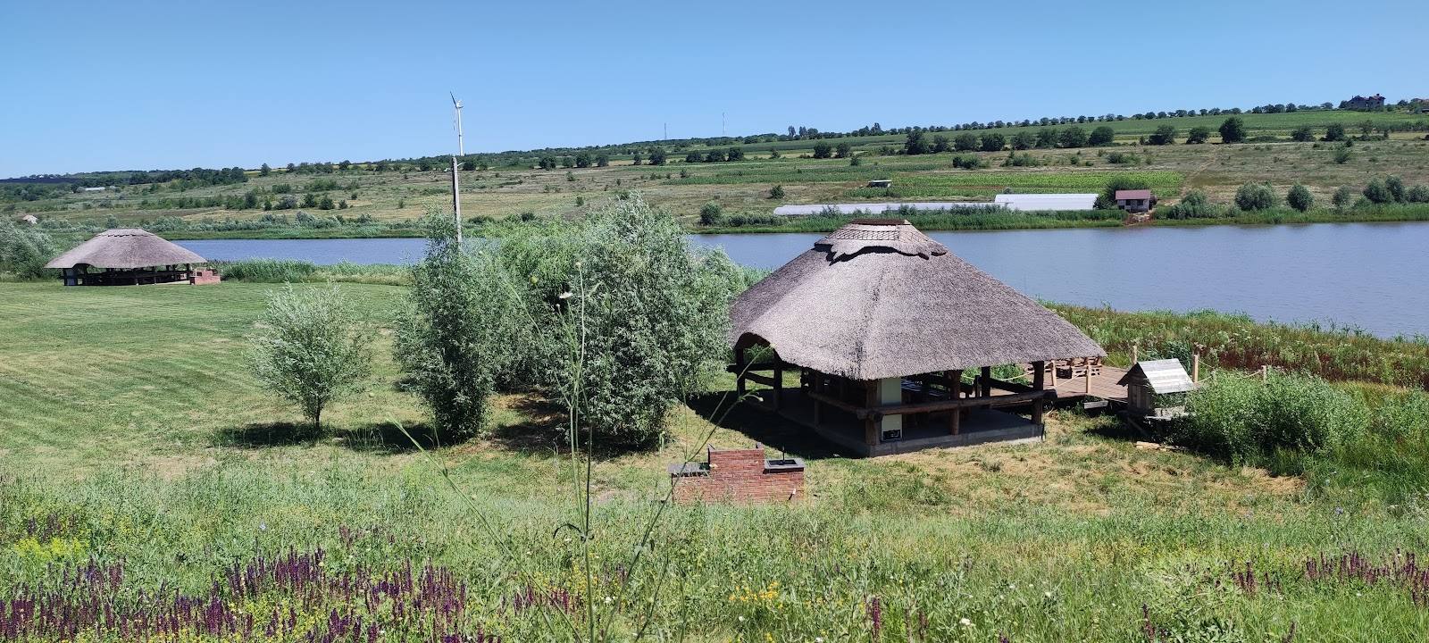 Glamping domes with lake view across Moldova countryside landscape
